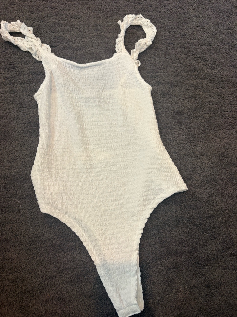 Women’s White Textured Bodysuit with Crochet Straps